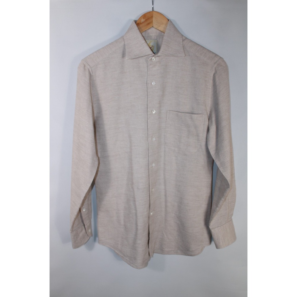 The Anthology Men's Small Slim Beige Knit Woven Shirt Custom Made to Order